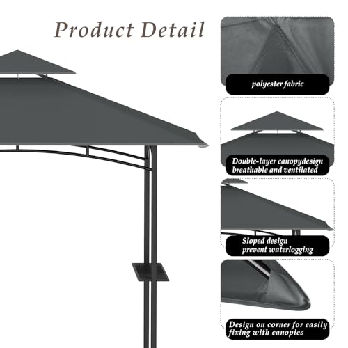 Grill Gazebo Replacement Top, 5 * 8 Outdoor BBQ Top Cover, Double Layer BBQ Gazebo Top Canopy for Model #L-GG001PST-F(Dark Gray)
