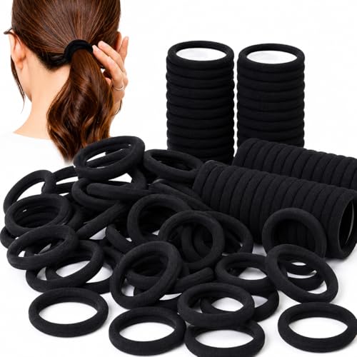 Jagravo 60 Pcs Black Hair Bands for Women & Girls 4cm Seamless Elastic Hair Ties Strong Thick Ponytail Holders No Damage No Metal Daily Use Hair Accessories
