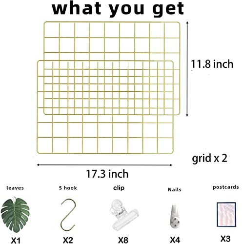 Bulyzer Grid Wire Board,For Memo Picture Panel Wall Decoration For Room Office Mat Photo Hanging Art Display Frames Desk Storage Organizer,17.3" X 11.8"(2Pack) (Gold) #TOP1