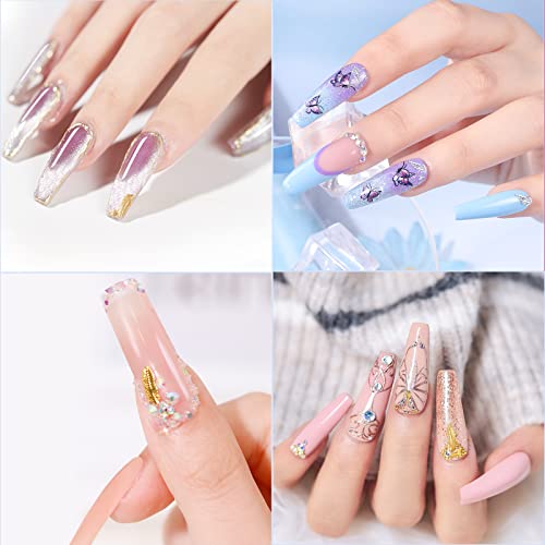 330 Pcs Super Extra Long C Curve Nail Tips Kit With Gold Nail Studs Rivet, 11Sizes Half Cover Xxl Long Straight Square Clear Tips With Ocean Shell Starfish Metal For Acrylic Nails With Box #TOP6