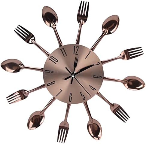 Modern Cutlery Kitchen Utensil Spoon Fork Wall Clock,Kitchen Cutlery Wall Clock,DIY 3D Mirror Surface Wall Decor Clock Wall Sticker for Home Living Room Kitchen Decoration, Kitchen Cutlery Wall