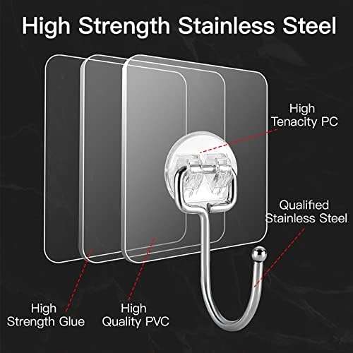 Large Adhesive Hooks for Hanging Heavy-Duty 44Ib(Max) 10 Packs, Wall Hooks Without Nails Self-Adhesive Traceless Clear and Removable, Waterproof and Rustproof Multiple Uses Bathroom Kitchen Home — view 3
