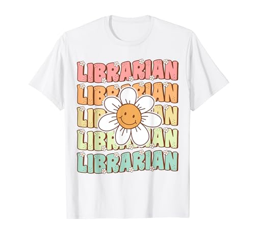 Groovy Librarian Cute Library Staff Smiling Daisy Flower T-Shirt