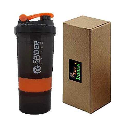Image of Protein Shaker Bottle 500ml with 2 Storage Compartment Cup for Gym, Yoga, Hiking, Cycling, BPA Free Material. (Orange)