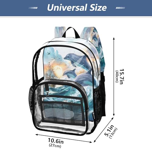 Ship Dolphin Ocean Clear Backpack Heavy Duty See Through Transparent PVC BookBag for Kids Boy Girl School Work4