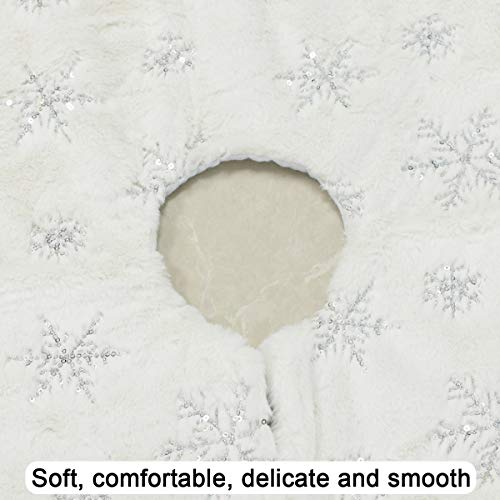 Vlovelife White Christmas Tree Skirt 48 Inch, Silver Snowflake Christmas Tree Mat, Luxury Plush Christmas Tree Skirt For Christmas Decoration Holiday Home Decor #TOP4