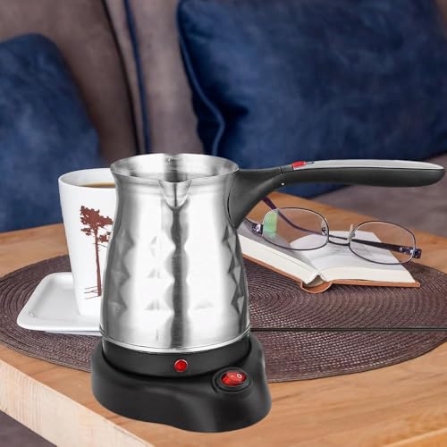 Calenxy Elektrische Türkische Kaffeemaschine Mit Griff, 500ml Espressokocher Türkische Teekanne Elektrische Kaffeekanne, Edelstahl Wasserkocher für Haushalt Café Büro Reisen, Einfach Silver