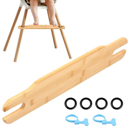 Harupink Repose-pieds antidérapant en bambou naturel lisse sans bavures, hauteur réglable avec anneaux en caoutchouc, accessoire pour bébé compatible avec la chaise haute Antilop