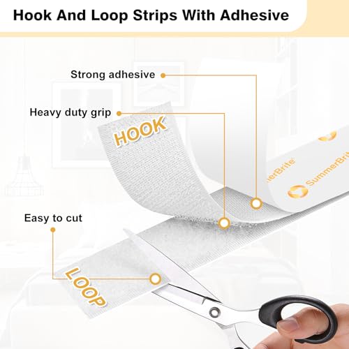 Image of SummerBrite 20 Pairs White Hook and Loop Strips with Adhesive, 1 x 5 Inch Heavy Duty Sticky Back Tape, Strong Mounting Fasteners for Classroom, Photos & Glass, Waterproof Interlocking Strips