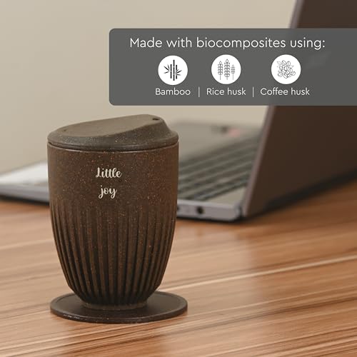 Image of Eha Earth Friendly Customised Coffee Mug, Coaster with Bag 350 ml, Set of 1 | Made with Rice Husk Biocomposite | Personalized Gifts for Friends and Family | Coffee