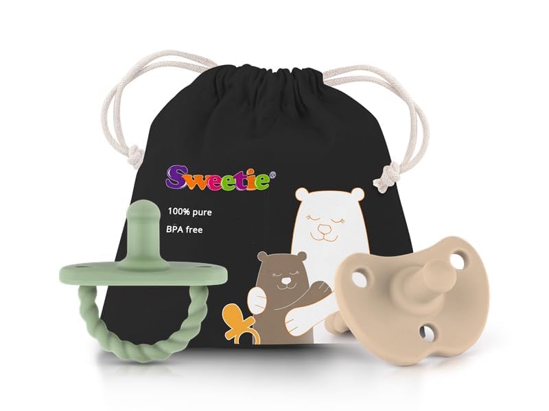 Image of Sweetie Pacifier Soother Baby Silicone Baby Pacifier Soft Silicone Certified BPA Free Set of 2 (Light Green - Light Brown)