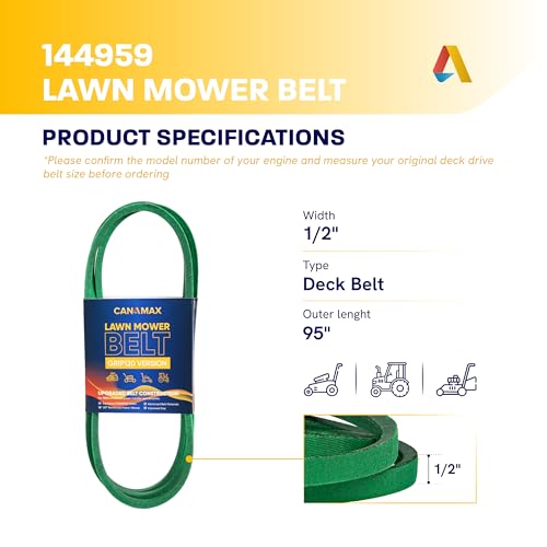 Image of [Upgraded Grip120] Canamax 144959 Deck Belt - for 42 Inch Deck Craftsman LT1000 LT2000 LT3000 DLT3000 DYT4000 Husqvarna Poulan AYP Ariens Mowers - Replaces 532144959 532138255 | Aramid Cord | 95.4 inch