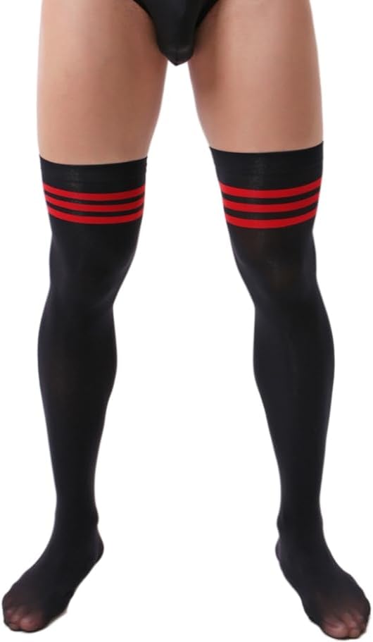 Mens Over Knee Stripe Long Tube Socks Ultra-thin Elastic Sports Thigh High Stocking for Men