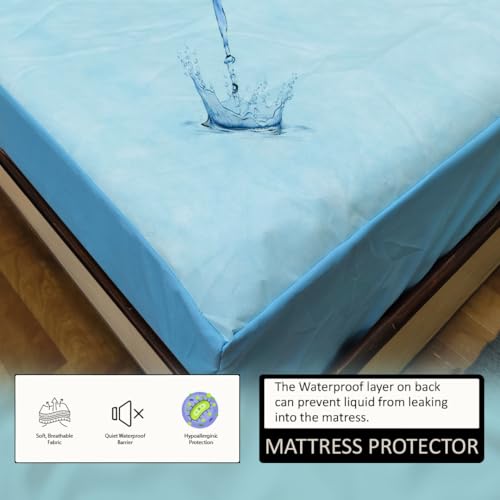 Image of Premium 100 Percent Waterproof Mattress Protector with Elastic Non-Woven | Hypoallergenic Mattress Cover Fitted Bed Protector for King Size Bed 78x72 Inch Fit On 10 Inch 6.5X6 Feet, Light Blue