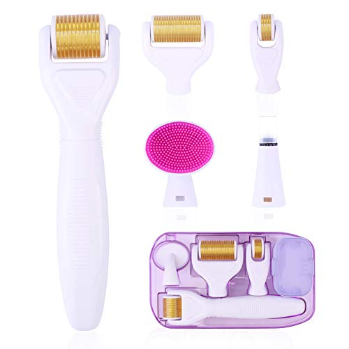 6 in 1 Derma Roller Kit für Körper und Gesicht 0,20 mm/0,25 mm/0,30 mm - Titan Dermaplaning Werkzeug für Massage inkl. Aufbewahrungskoffer Cover