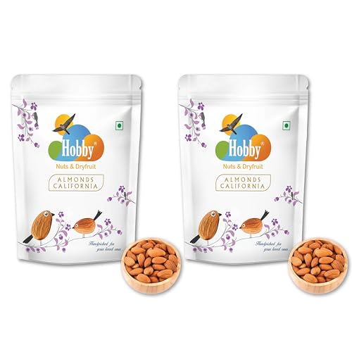 Image of Hobby Raw California Almonds 250g each (Pack of 2) | Raw Whole American | Badam Giri | Handpicked Crunchy Dry Fruits | Rich in Protein, Magnesium & Fiber | Healthy Snacking Nuts