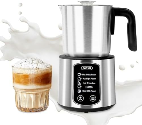 Gevi Hot Chocolate Maker with 5 in 1 Milk Frother and Steamer, Professional Milk Steamer, 17 oz/3.5 oz, Stainless Steel, Hot and Cold Milk Frother for Latte, Macchiato, Cappuccino and Hot Chocolate