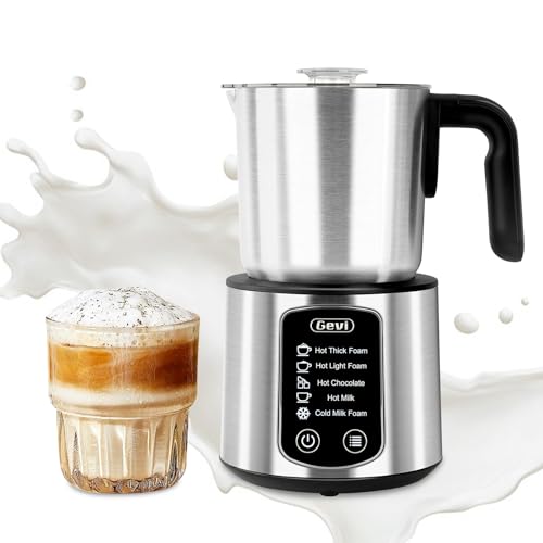 Gevi Hot Chocolate Maker with 5 in 1 Milk Frother and Steamer, Professional Milk Steamer, 17 oz/3.5 oz, Stainless Steel, Hot and Cold Milk Frother for