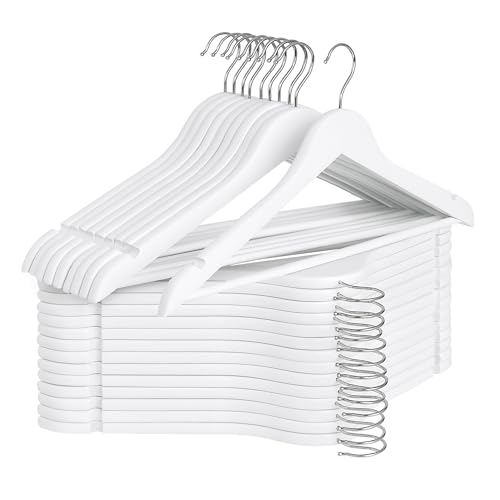 StorageWorks Holzbügel weiß, 30er-Pack, natürlicher weißer Kleiderbügel aus Holz für Kleiderschrank, Kleiderbügel Holz Weiss für Mäntel, Hemden, Brautjungfernanzüge, Hochzeitskleid, weiß