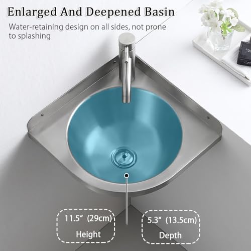 Corner Bathroom Sink, Wall Mounted Vanity, Modern Vessel Sink with Overflow, Ideal for Indoor, Garage, and Utility Rooms,Silver,Silver