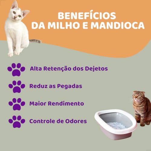 KIT 2 Areias Para Gatos Biodegradavel Mandioca Milho Fina Grossa 4kg (FINA + GROSSA)