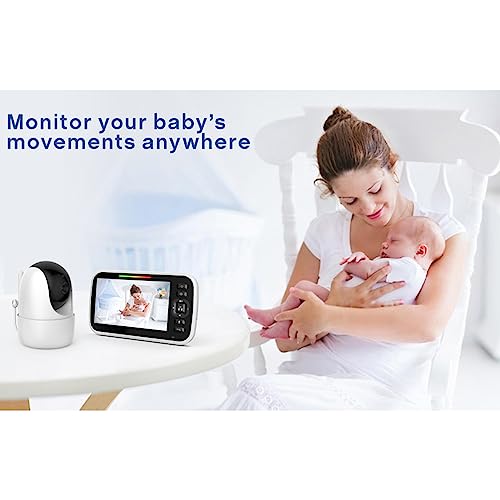 Monitor de bebê Com Câmera Tela LCD de 5 Polegadas, Alcance de 1000 Pés, Visão Noturna, áudio de 2 V