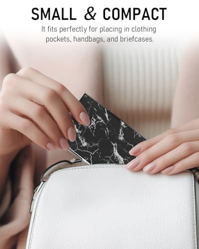 Business Card Metal Slim Organizer, Professional Stainless Steel Square Pocket Wallet for Office Workers, Compact and Portable for Pockets (Black Marble4