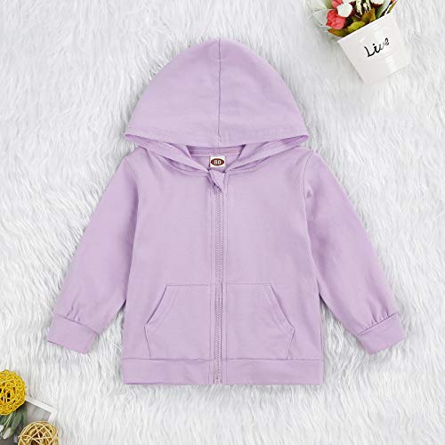 0-6T Toddler Baby Boy Girl Zipper Hoodies Sweatshirts Solid Pullover Shirts Tops Kids Fall Winter Cloths With Pocket (Purple, 4T-5T) #TOP1