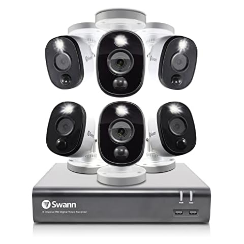 Swann Home DVR Security Camera System with 1TB HDD, 8 Channel 6 Camera, 1080p Video, Indoor or Outdoor Wired Surveillance CCTV, Color Night Vision, Heat Motion Detection, LED Lights, 845806 Cover