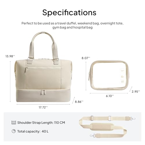 Image of TOPEAST Travel Duffle Bag, Weekender Bags for Women with Shoe Compartment