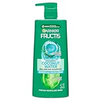 Garnier Fructis Hydrating Coconut Water Shampoo, for Oily Roots & Dry Ends, Purifies Scalp & Quenches Dry Lengths, Enriched with Coconut Water & Vitamins B3, B6, Fortifies Hair, 850ml