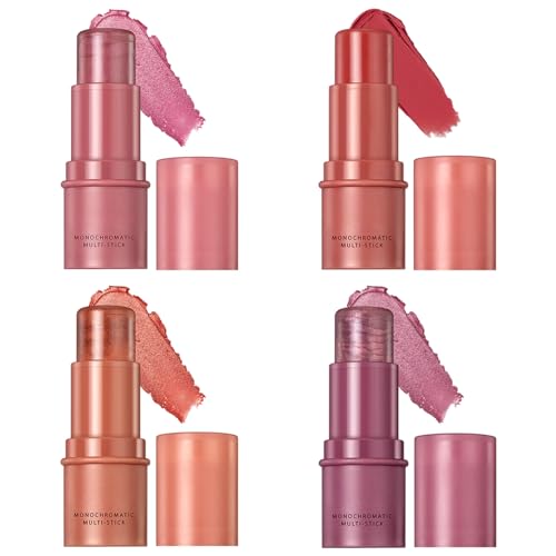 Maquillage Blush Stick (02# POIRE ROUGE) - Blush Stick Pour Joues | Contour Highlighter Blush Sticks Avec Pinceau | Stick Crémeux Léger Monochromatique Multi-usage