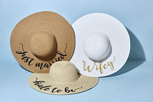 Womens Embroidered Straw Sun Hat Bridal Shower Gift Bachelorette Honeymoon (Wifey) - Gold White #TOP7