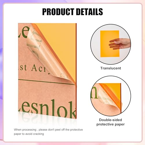 Image of Lesnlok 24 x 36 Orange Acrylic Sheets 1 /8 inch Thick 3mm Clear Colored Plexiglass Sheets,for Sign,Craft,Painting,Laser Cutting,DIY Display Projects (2, Orange, 24 inchx 36 inch)