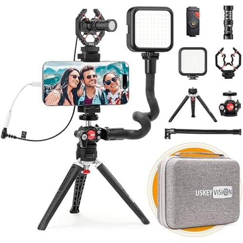 USKEYVISION Smartphone Vlogging Kit with Metal Microphone & Light(V-Master)