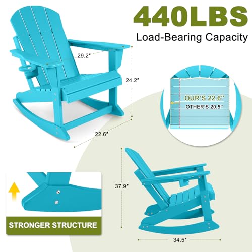 ABCPATIO Plastic Adirondack Chair - Rocking Adirondack Chairs with Cup Holder, Weather Resistant Seating for Patio, Porch, Deck, Pool, Garden, Backyard (Seat Width 20", Turquoise) by ABCPATIO - Image 5