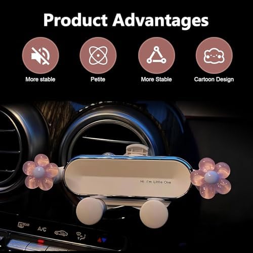 Car Phone Holder, Flower 3D Cute Cartoon Straight Outlet Decoration for Women Girls, Anti-shake Adjustable Air Vent Navigation Mount, Portable Stand for Most Devices (White) — 사진 5