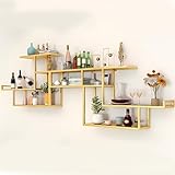 Botellero montado en la pared, elegante soporte de metal para vino tinto con ganchos para tazas, almacenamiento multifuncional para el hogar, bar, cocina y restaurante, acabado dorado, 158 cm