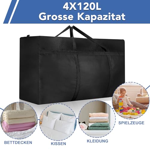 Dntorx 4 Stück 120L Große Aufbewahrungstasche, Oxford Heavy-Duty Umzugstaschen mit Reißverschlüssen Handgriff, Wasserdichte Umzugskartons Groß Reisetasche für Bettdecken Kleidung Bettwäsche