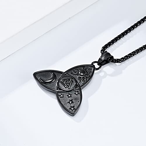 Losterlo Titanium Steel Star Moon Sun Triangle Celtic Knot Trinity Pendant Nordic Viking Celtic Odin Pendants Necklaces For Men Chain Length 23.6In(Trinity Black) #TOP2