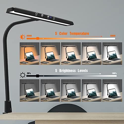 VAZILLIO LED Desk Lamp, 24W Desk Lamps Office with Base, Adjustable 5 Color Modes & Auto Dimming Desk Light with Plug Charger, Eye Protection Touchable Memory Computer Light for Study/Working/Reading