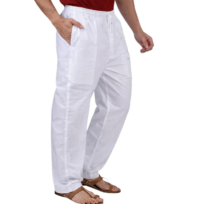 weon Men's White Cotton Casual Style Round Elastic Pajama with pockets & zip-picture-48