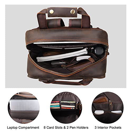 Tiding Full Grain Leather Backpack 15.6 Inch Laptop Bag Retro School Travel Office Daypack For Men #TOP3