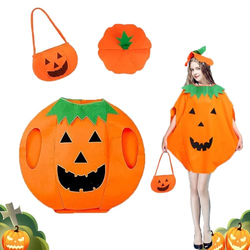 IUKUNNE Disfraz de Calabaza Adulto para Halloween Con Sombrero y Bolsas de Dulces - Naranja Fiesta Cosplay Ropa Divertida