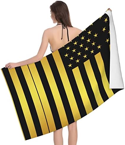 Decktt American Flag Gold and Black Beach Towel, 32" X 52" Microfiber Camping Towel Quick Dry Super Absorbent Super Soft Pool Towel Women Men Anti-Sand Beach Towel
