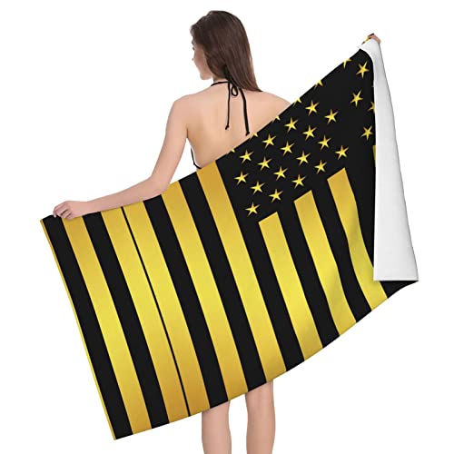 Decktt American Flag Gold And Black Beach Towel, 32" X 52" Microfiber Camping Towel Quick Dry Super Absorbent Super Soft Pool Towel Women Men Anti-Sand Beach Towel #TOP23