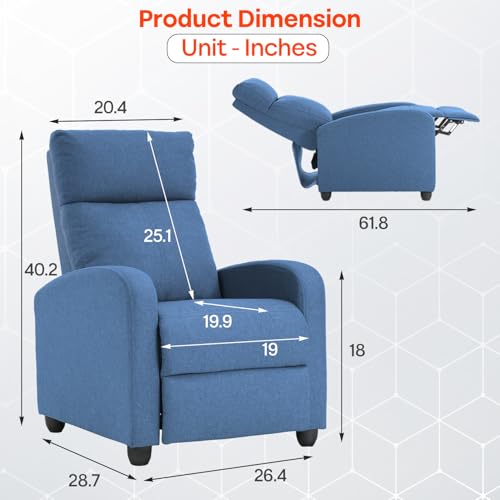 Image of FDW Recliner Chair Massage Chair Reading Chair Reclining Sofa Home Theater Seating with Lumbar Support Massage and Padded Backrest for Living Room and Bedroom (Textile, Blue)