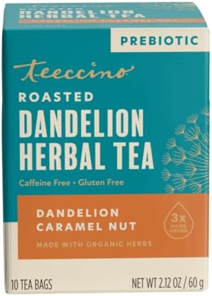 Teeccino - Dandelion Caffeine Free Roasted Herbal Tea, Caramel Nut, 10 Bags