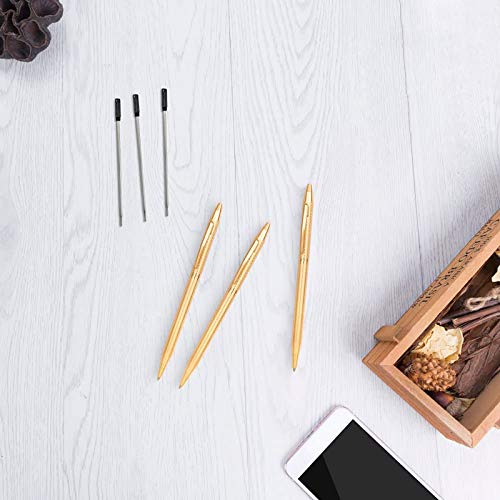 Cambond Ballpoint Pens, Gold Pen Stainless Steel Nice Pens For Guest Book Uniform Gift - Black Ink (1.0Mm Medium Point), 3 Pens With 3 Extra Refills (Gold) - Cp0103 #TOP6