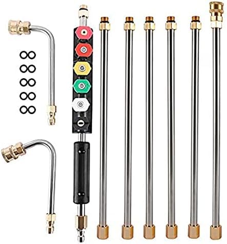 LuckyHigh Pressure Washer Extension Wand Power Washer Lance with Spray Nozzle Tips 45°&100° 1/4 Inch Quick Connect Gutter Cleaner Attachment, 120inches Length 5 Nozzles Gutter Cleaning Tools